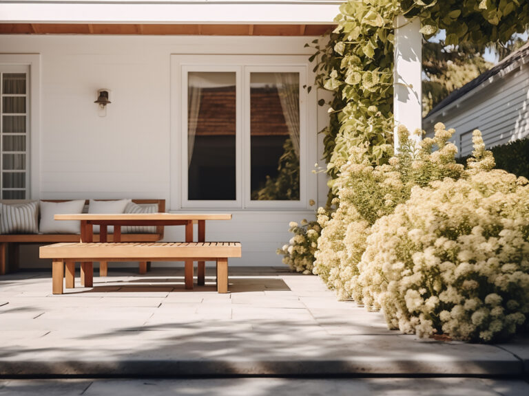 A stylish white covered patio for comfort in outdoor settings.