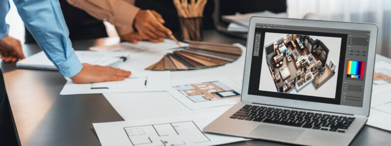 Group of interior architect designer discussing together with software.